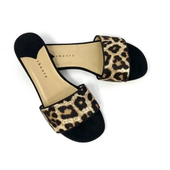 Theory Jasper Cheetah Slide Sandal Mules Black Size 6.5 NWT in Box - Picture 1 of 11